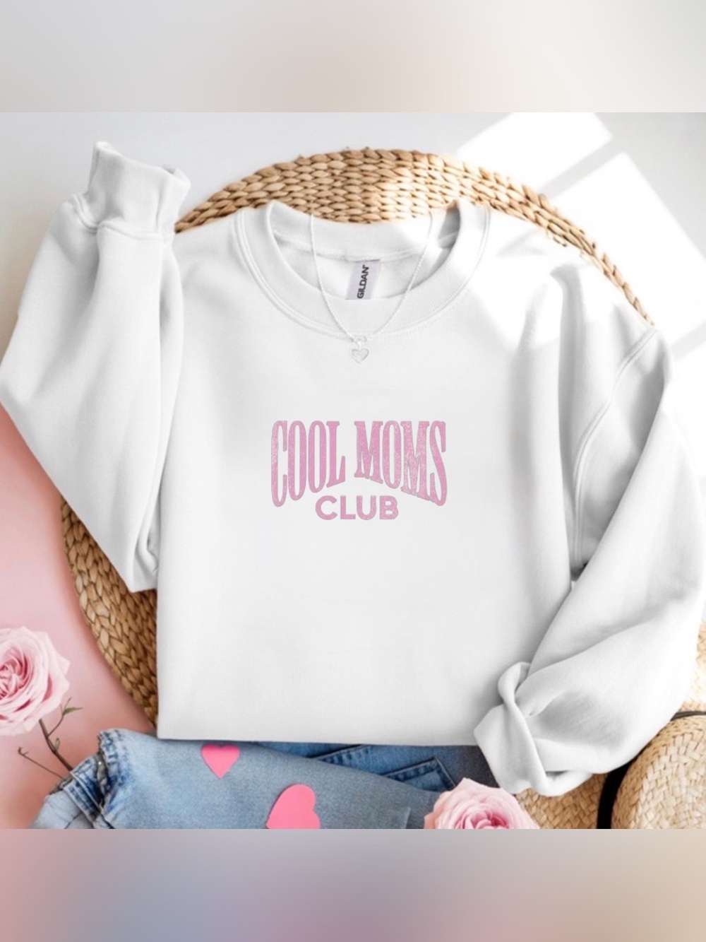 Cool Moms Club Sweatshirt Trendy Pink Mom Graphic Crewneck
